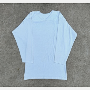 Vintage 1960s Blank White Football Jersey Style Tee // Small // 70s 3/4 Sleeve Baseball Shirt