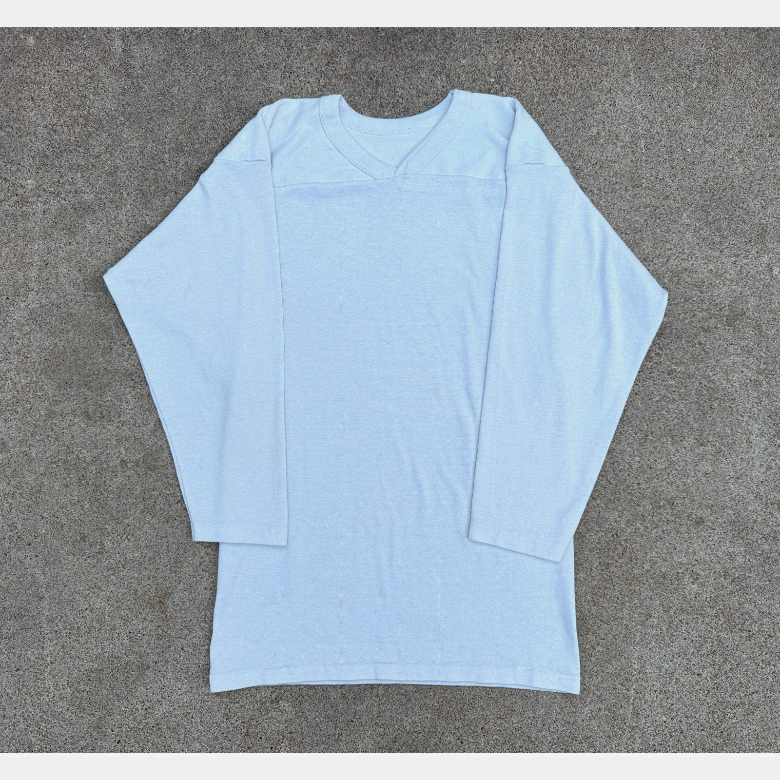 Vintage 1960s Blank White Football Jersey Style Tee // Small