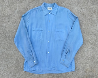 1950s Beige Rayon Gabardine Button-up Shirt | 14 - 32 | MANHATTAN
