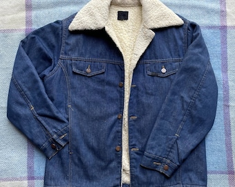 vintage des années 1960 des années 1970 Sears Roebucks veste en jean doux doublée de polaire L XL manteau western de grange de corvée de travail