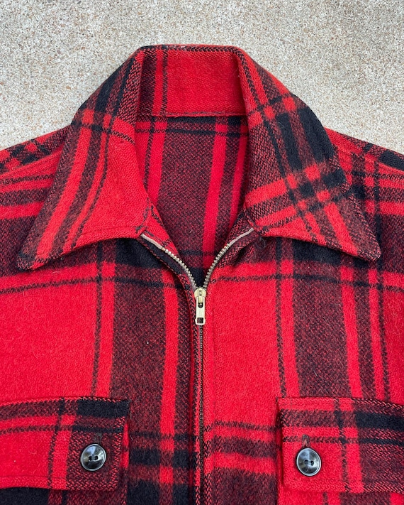 1940s 50s Vintage Red Plaid Wool Zip Front Hunting Jacket // 42