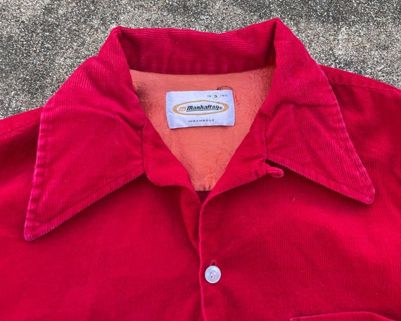Vintage 1950s Red Corduroy Loop Collar Board Shirt by Manhattan 