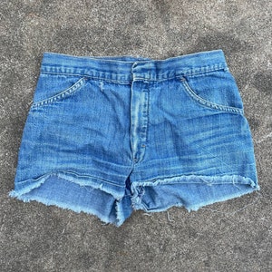 Vintage 1960s Worn Cutoff Denim Shorts // 26&quot; XS S // Sanforized 1950s