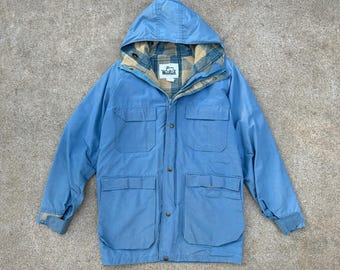 Chaqueta anorak de nailon con forro de lana y cuadros vintage de Woolrich // Talla pequeña // Abrigo de trabajo de granero de los años 80 y 90