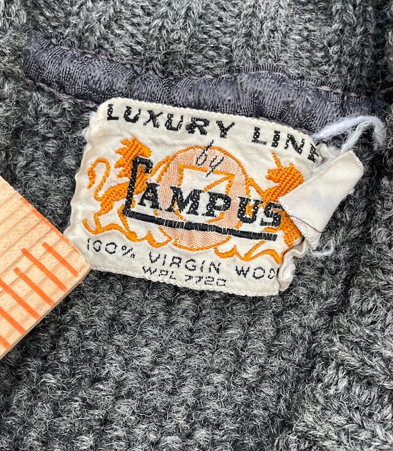 Vintage 1950s Campus Luxury Line Gray Pure Wool Textured Cardigan
