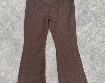 Vintage 1960s 70s Talon hecho a mano con cremallera lateral texturizada Bell Bottoms // 28" x 30" Stretch // Brown Bareback Western Pants