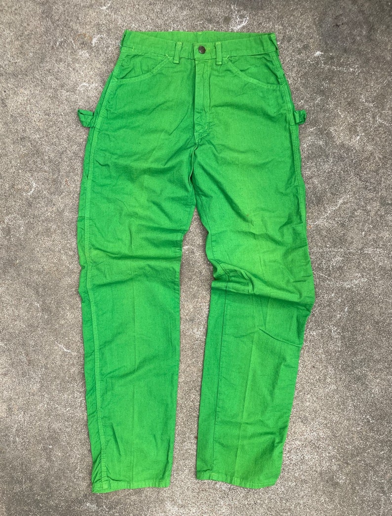 Pantalon de peintre léger vert acide DeeCee vintage des années 60 et des années 70// 28 29 x 34// Jeans de menuisier taille haute image 8