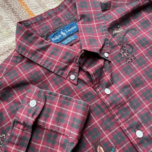 Deadstock Vintage 1990s Polo Ralph Lauren Allover Pheasant Print Plaid Shirt XL Rare Hunting