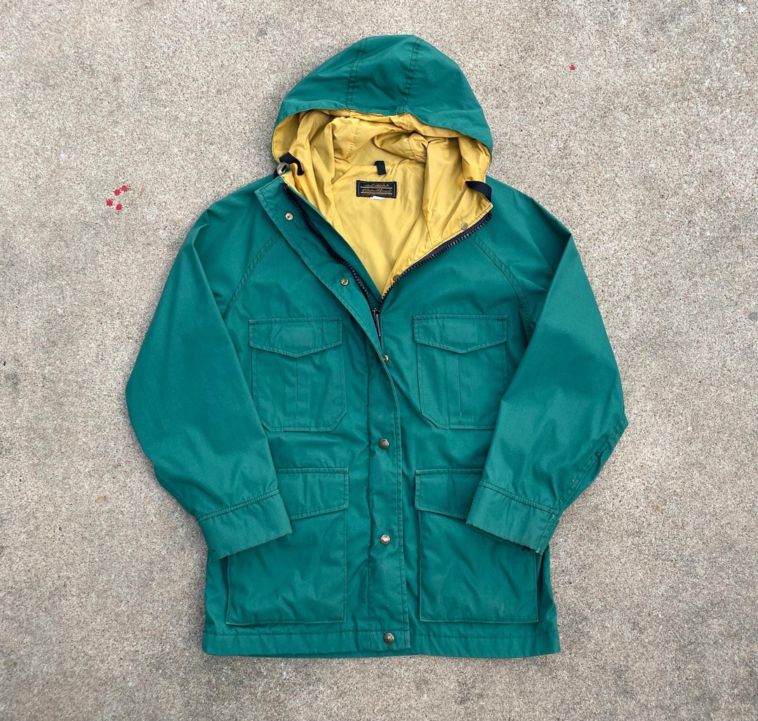 Vintage Eddie Bauer 80s 90s Green Hooded Field Jacket // Small
