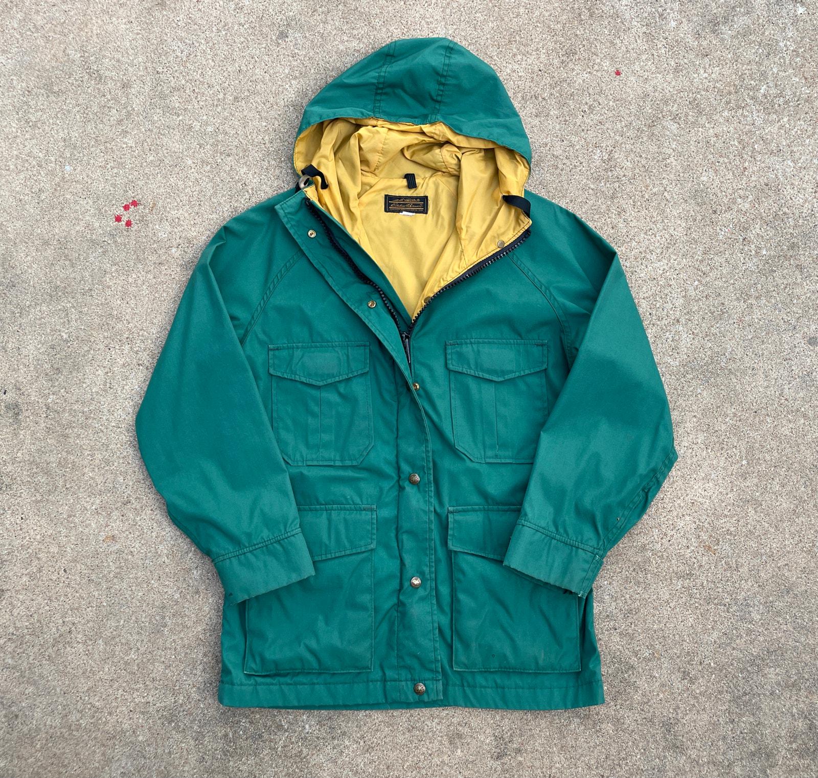 Vintage Eddie Bauer 80s 90s Green Hooded Field Jacket // Small