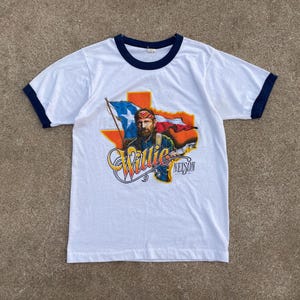 1984 Vintage Willie Nelson & Family Wrangler Tour Ringer Tee // Medium // Excellent Country 80s Concert Band Shirt