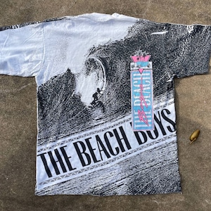 Rare Vintage 1990s The Beach Boys Allover Print Catch a Wave Single Stitch Shirt // Brockum // Band Concert OOAK AOP