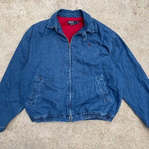 Vintage 1980s 90s Polo Ralph Lauren Denim Red Flannel Lined Jacket