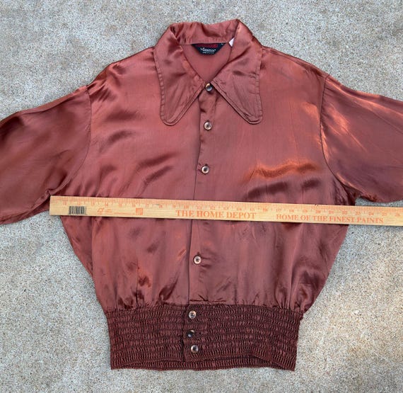 Rare 1960s Campus Ruched Satin Gaucho Disco Shirt… - image 8