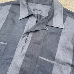 1960s Christian Dior Striped Tonal Embroidered Loop Collar Shirt // Large // Rare Rockabilly