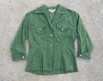 Vintage 1950 60s Koratron Loop Collar Uniform Work Shirt // Large