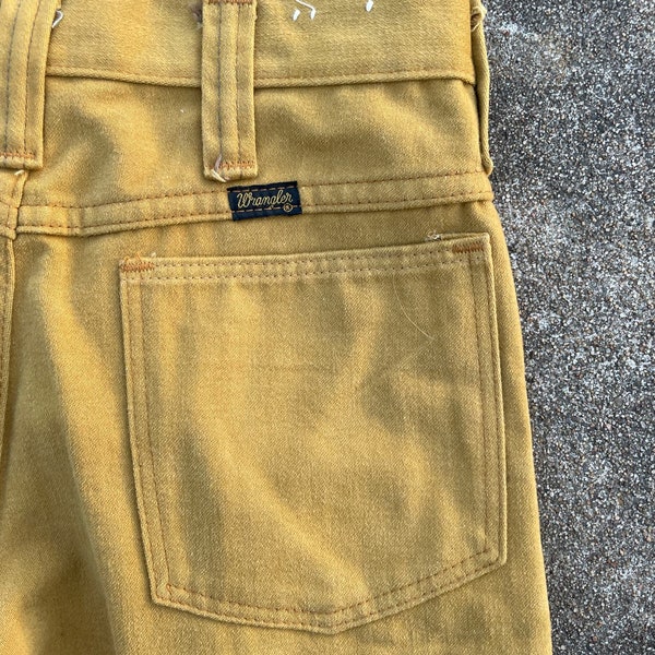 Vintage 60s 70s Wrangler Gold Yellow Moleskin Jeans // Boys 18/26" XS // Rare Unworn Bootcut Flare