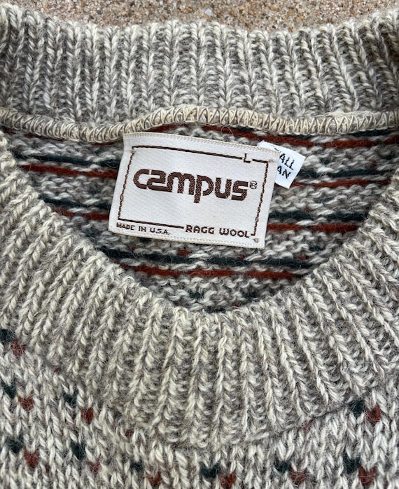 Vintage 70s 80s Campus Ragg Wool Fleck Heavy Knit Crewneck Sweater 