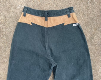 Jeans vintage rare des années 1990 Wrangler empiècement en cuir taille haute bareback// 5 24 x 34/// Western Mom Denim