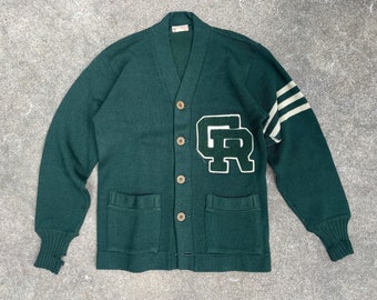 Vintage 50s 1950s Varsity Letterman Campus Wool Cardigan Sweater