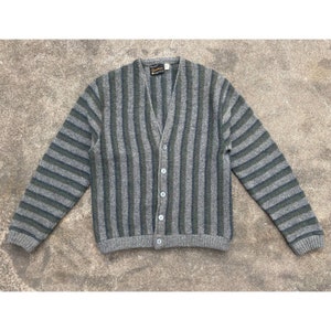 1950s Vintage Truval Sportswear 100% Wool Striped Sweater // Medium // 60s Cobain Cardigan Shetland