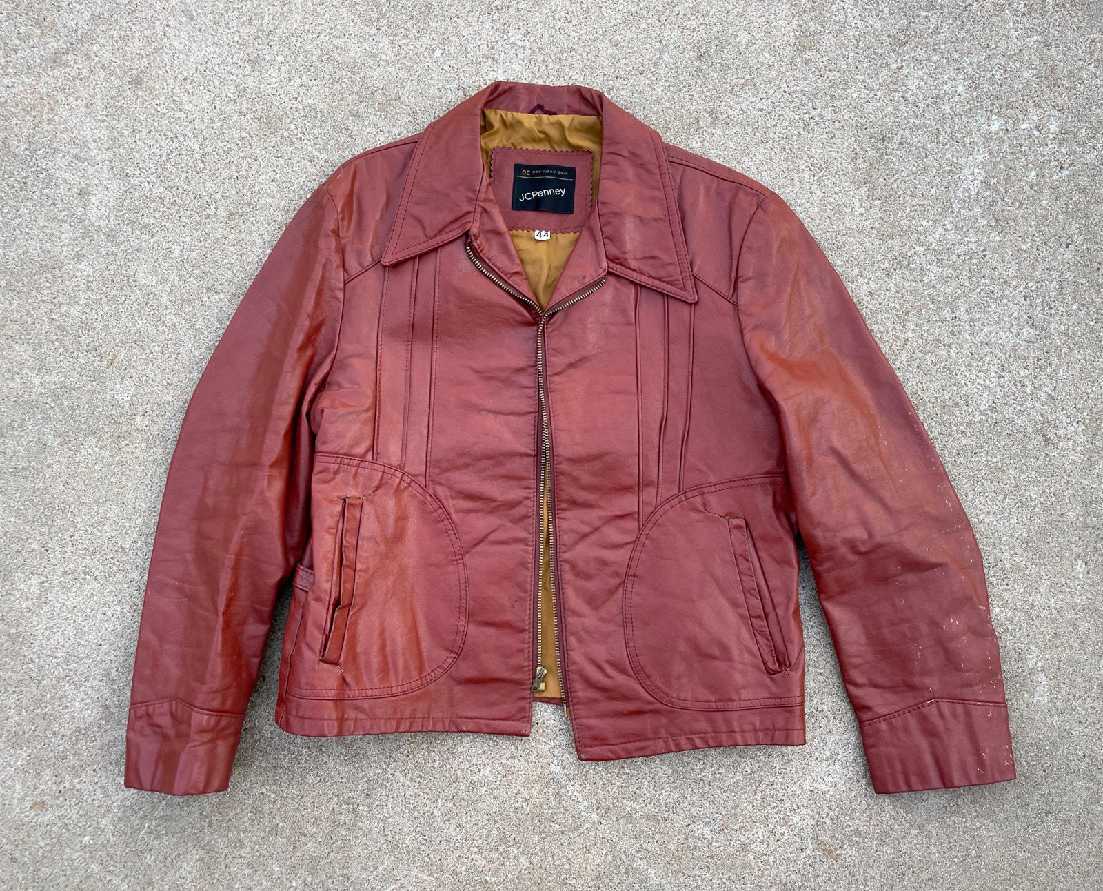 1970s Vintage JC Penney Buckled Seamed Leather Jacket // 42 44 