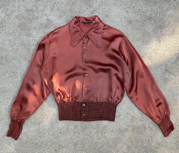 Rare 1960s Campus Ruched Satin Gaucho Disco Shirt… - image 1