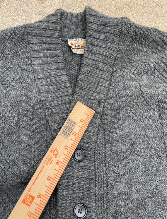 Vintage 1950s Campus Luxury Line Gray Pure Wool Textured Cardigan 