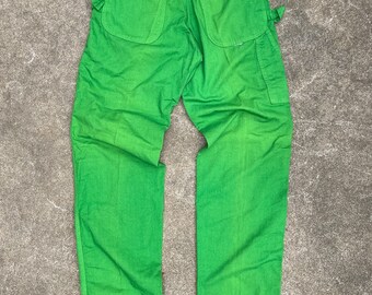 Vintage 60s 1970s DeeCee Bright Acid Green Pantalones ligeros de pintor // 28 29x34 // Jeans de carpintero de cintura alta