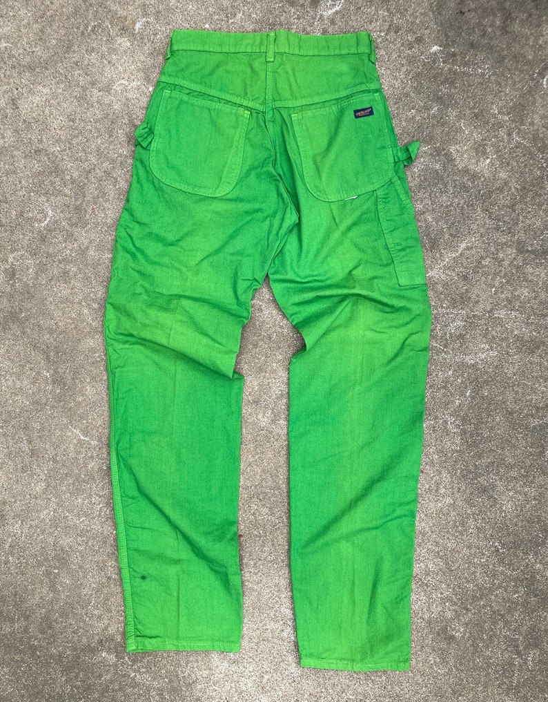 Pantalon de peintre léger vert acide DeeCee vintage des années 60 et des années 70// 28 29 x 34// Jeans de menuisier taille haute image 1