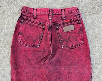 1980s Wrangler Bright Red Hot Pink Acid Wash Jeans // 10 28x33" // Neon Vintage Western Denim 90s