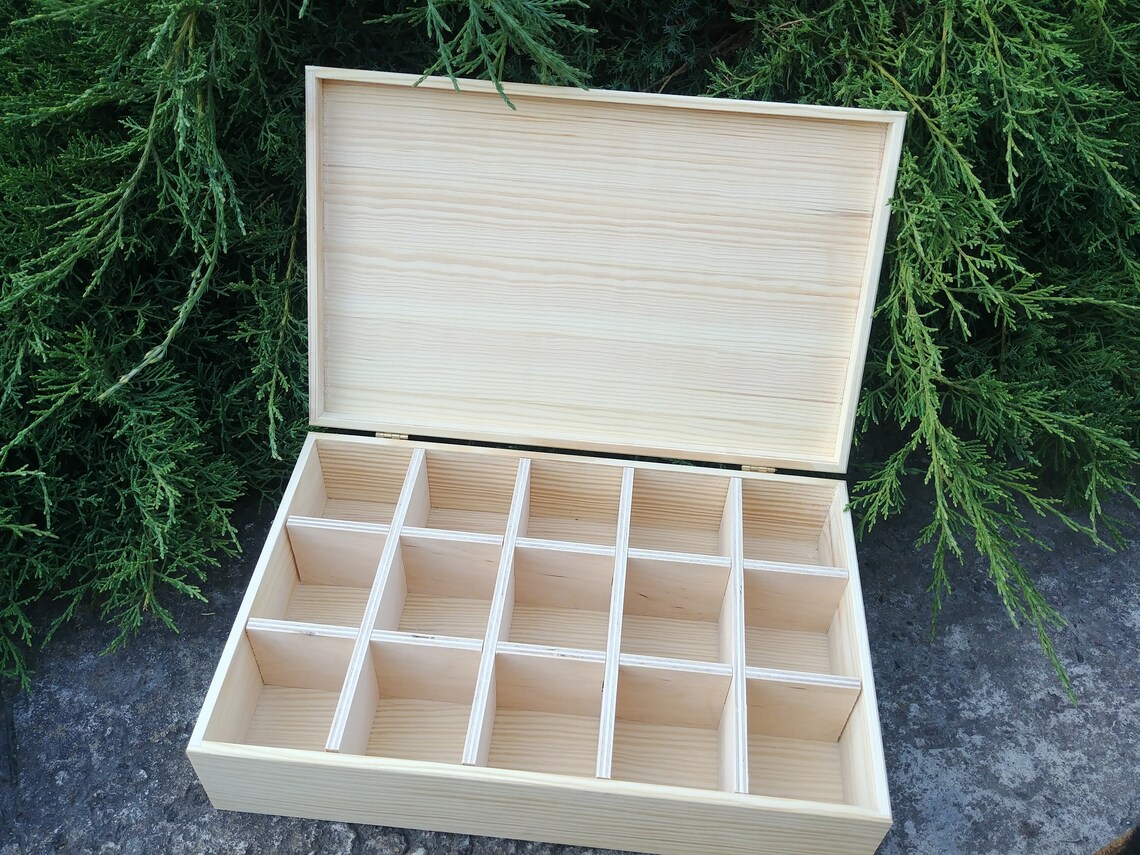 Unfinished rectangular wood box with compartments Unpainted Etsy