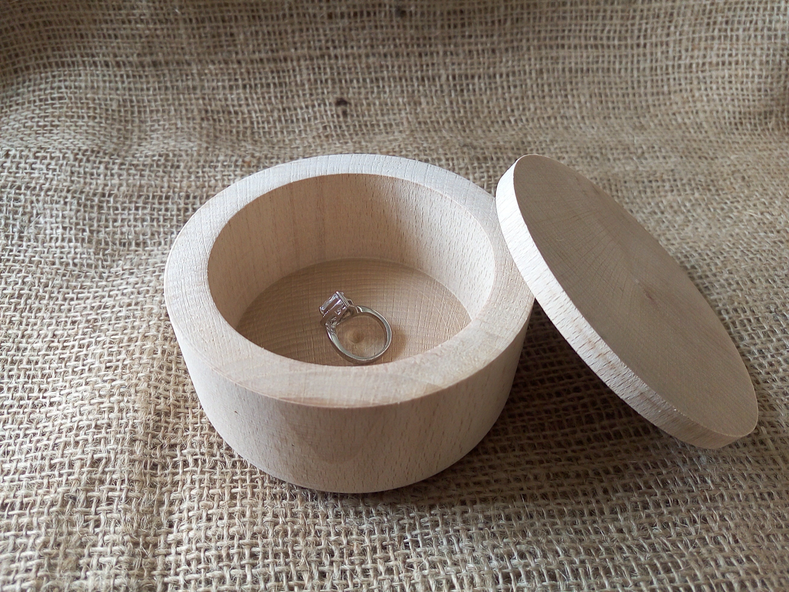 Round Unfinished Wooden Box with cover natural eco friendly Etsy