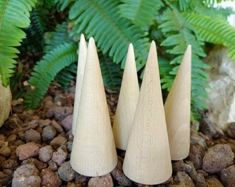 Wooden Cones set of 5 pcs, wood cone 4 inch, Natural Eco friendly Unfinished Unpainted wood cone