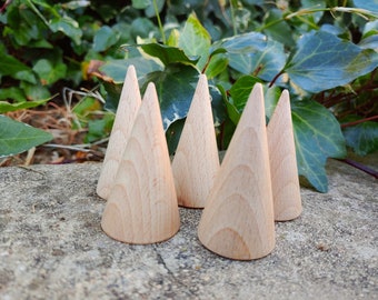 Wooden Cones 65mm set of 5 pcs, wood cone 2.5 inch, Natural Eco friendly Unfinished Unpainted wood cone