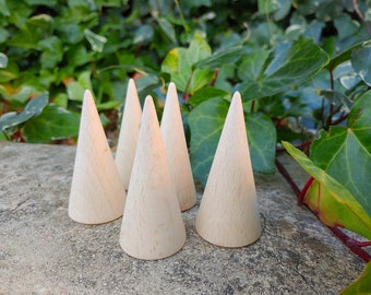 Wooden Cones 75 mm set of 5 pcs, wood cone 3 inch, Natural Eco friendly Unfinished Unpainted wood cone