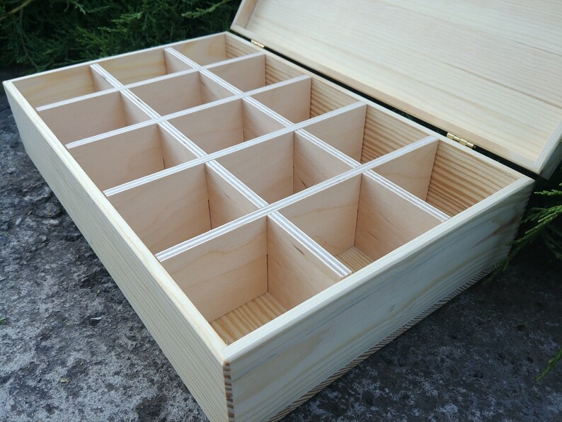Unfinished rectangular wood box with compartments Unpainted Etsy