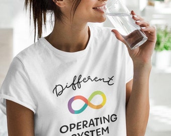 Koszulka z napisem „Inny system operacyjny – autyzm” – Rainbow Infinity – Neuroróżnorodność – unisex – koszulka z grafiką