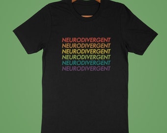 Koszulka Neurodiversity - Neurodivergent - Tęczowe słowa - Autyzm - ADHD - Koszulka unisex