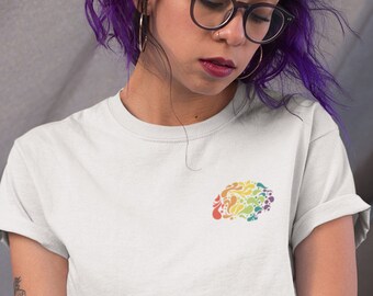 Neurodiversity T-Shirt - Rainbow Brain - Pocket Print - Autism - ADHD - Unisex T Shirt - Graphic Tee