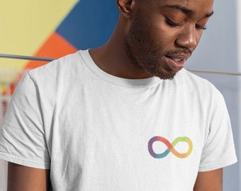 Infinity Rainbow Shirt - Neurodiversity - Pocket Print - Autism - ADHD - Unisex T Shirt - Graphic Tee