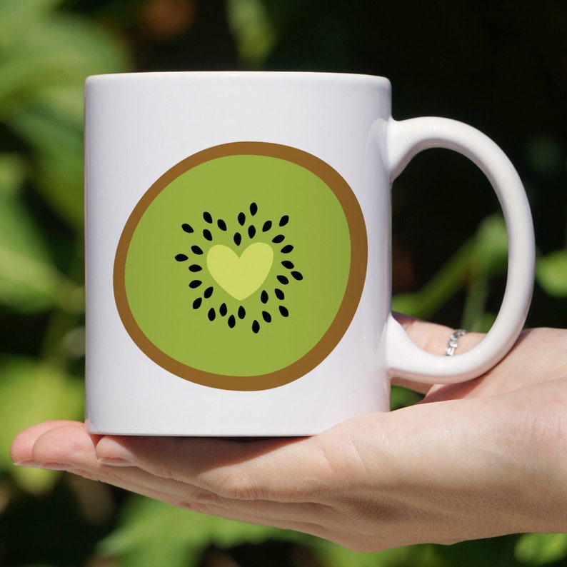 Kiwi Coffee Mug Kiwi Heart Kiwi Gift Fruit Mug Fun Gift Cute Heart Cup