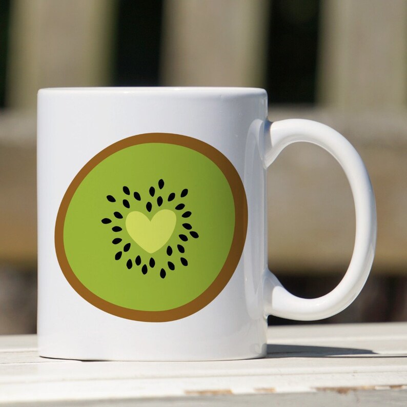 Kiwi Coffee Mug Kiwi Heart Kiwi Gift Fruit Mug Fun Gift Cute Heart Cup