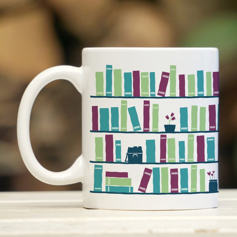 Book Coffee Mug Bookshelf Design Book Lover Gift for Etsy UK