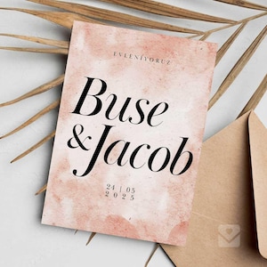 Invito a nozze moderno / Düğün Davetiyesi con motivo in marmo rosa "Buse"