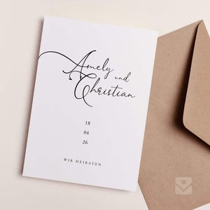 Invito a nozze minimalista / Düğün Davetiyesi con elegante scritta nera "Amely"