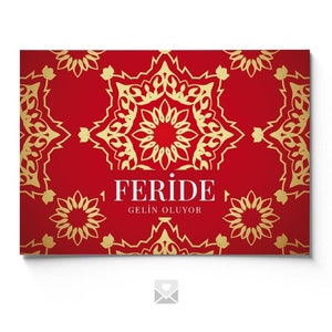 Tarjeta de invitación de henna / Kina Gecesi Davetiyesi / Tarjeta de henna / Kına Kartı "Feride" con patrón tradicional