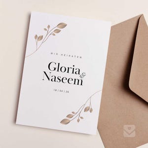 Invito a nozze moderno /Düğün Davetiyesi con motivi in foglia d'oro "Gloria"