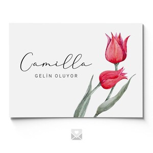 Henna uitnodigingskaart / Kina Gecesi Davetiyesi / Henna kaart / Kına Kartı "Camilla" met elegant tulpenontwerp