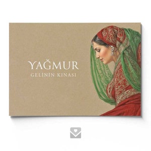 Henna uitnodigingskaart / Kina Gecesi Davetiyesi / Henna kaart / Kına Kartı "Yağmur" met bruid in stille gedachten